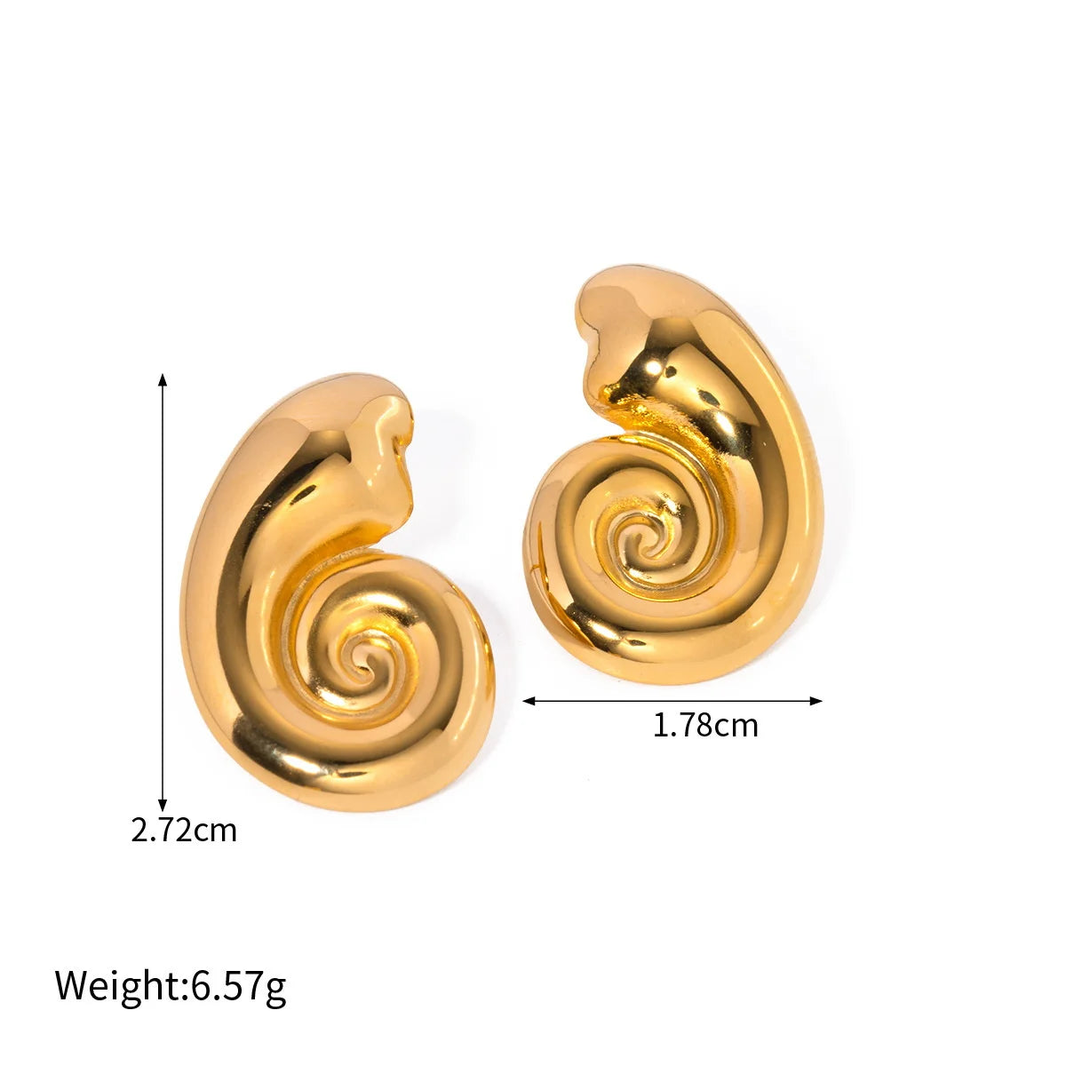 18K Gold Plated Stainless Steel Waterproof Ribbed Large Shell Stud Earrings