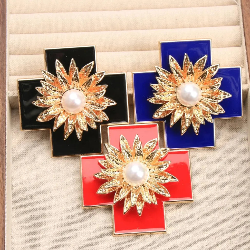 Luxury Cross Floral Brooch Pin Classic Style Gift for Men & Women