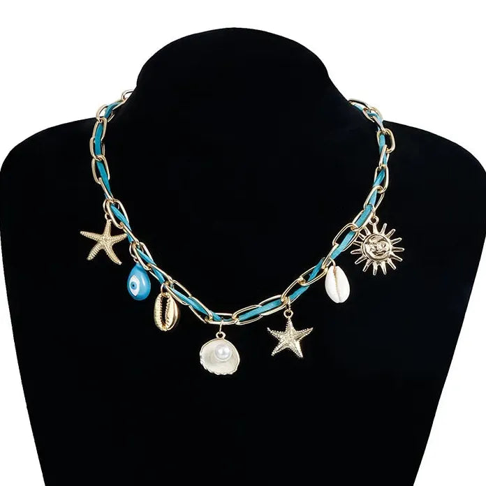 Copper Starfish Shell Pendant Necklace for Women Coastal Gift Jewelry