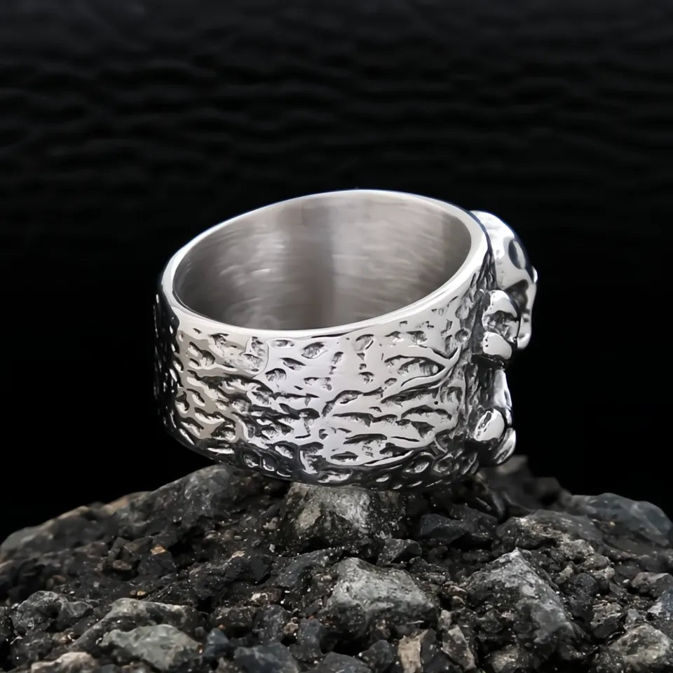 Punk Vintage Stainless Steel Pirate Skull Crossbones Ring for Men Boys Biker Hip Hop Jewelry Gift