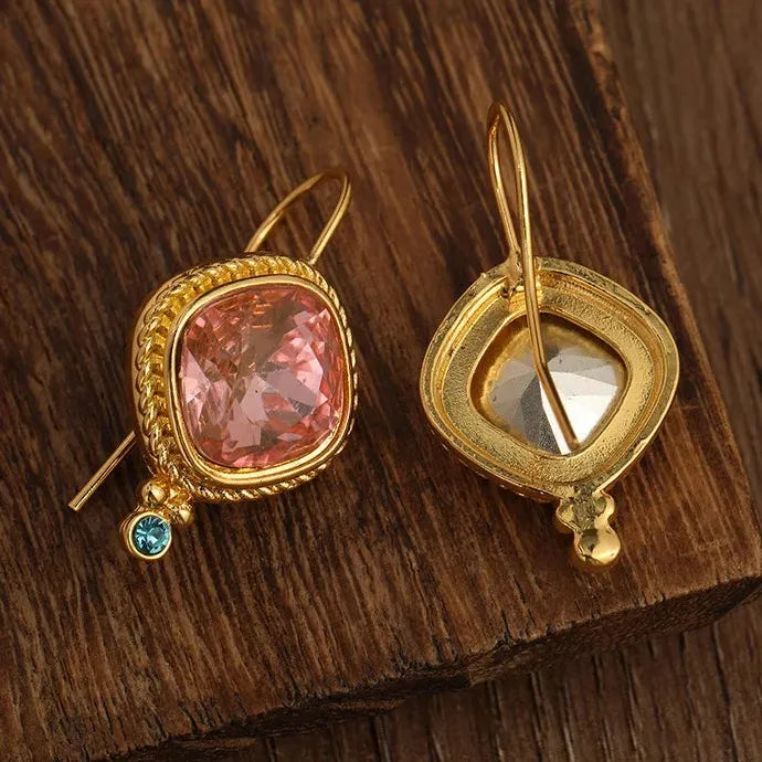Gold Plated Square Zircon Drop Earrings for Women Rhinestone Jewelry Gift