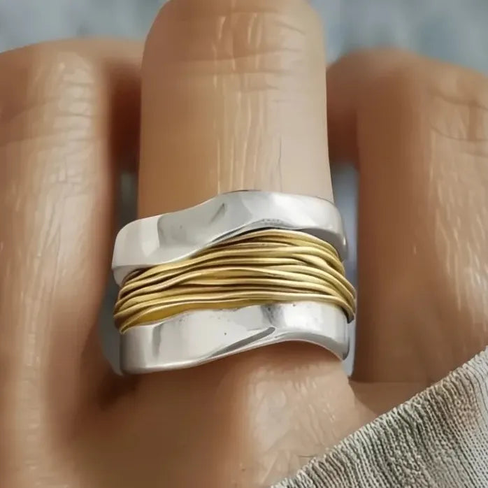 Two-Tone Irregular Geometric Brass Ring for Women Engagement Party Jewelry
