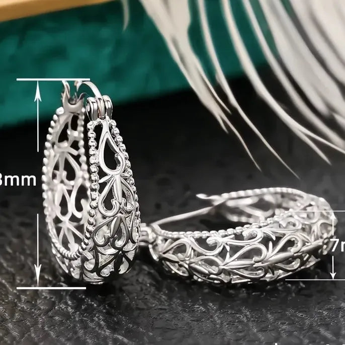 Graceful Hollow-Out Design Metal Hoop Earrings for Women Elegant Anniversary Jewelry Silver Color