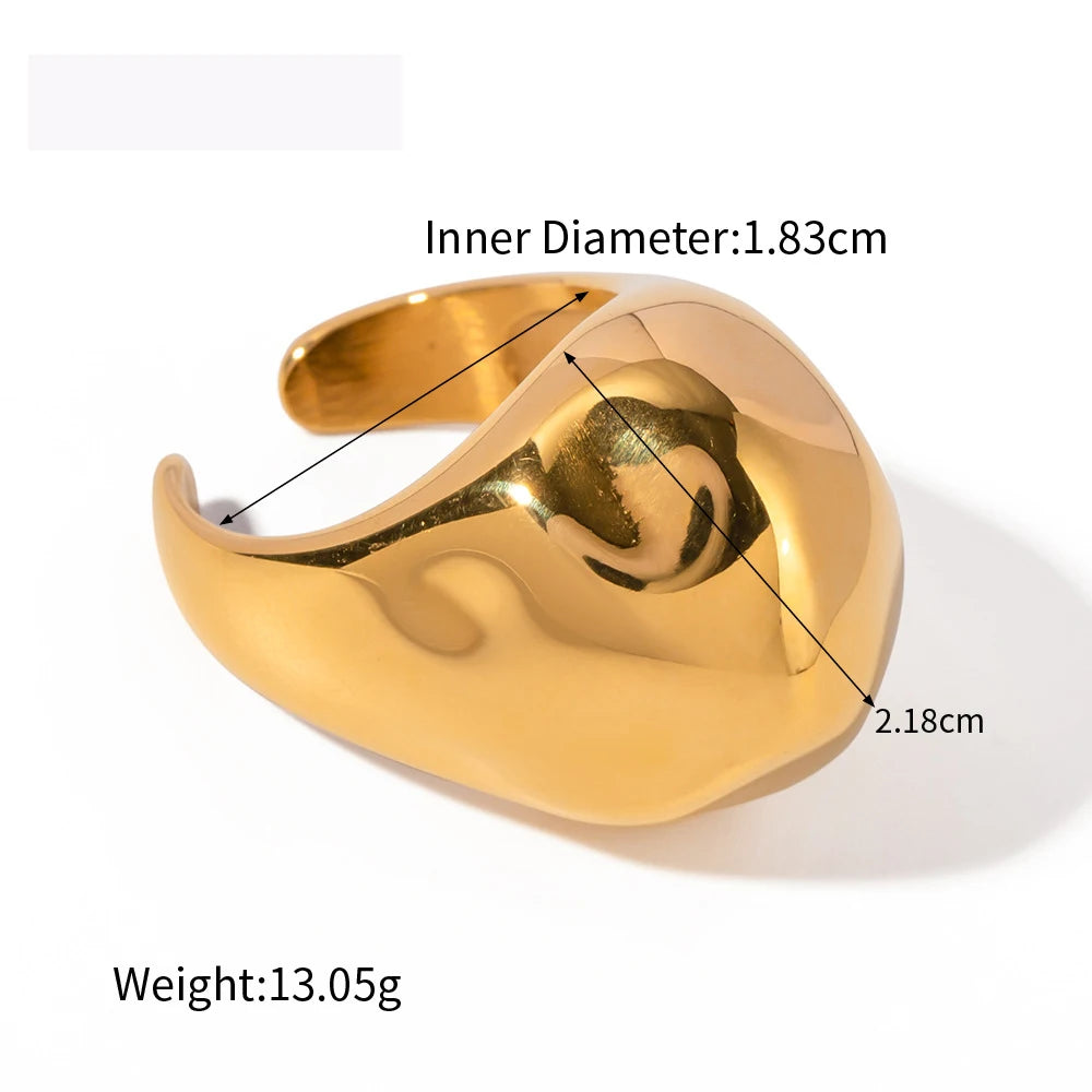 Gold Plated Stainless Steel Chunky Large Dome Ring Women Wedding Anniversary Gift