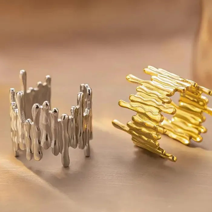Stainless Steel Irregular Vertical Bar Ring Unisex Gold Silver Open Jewelry Accessory