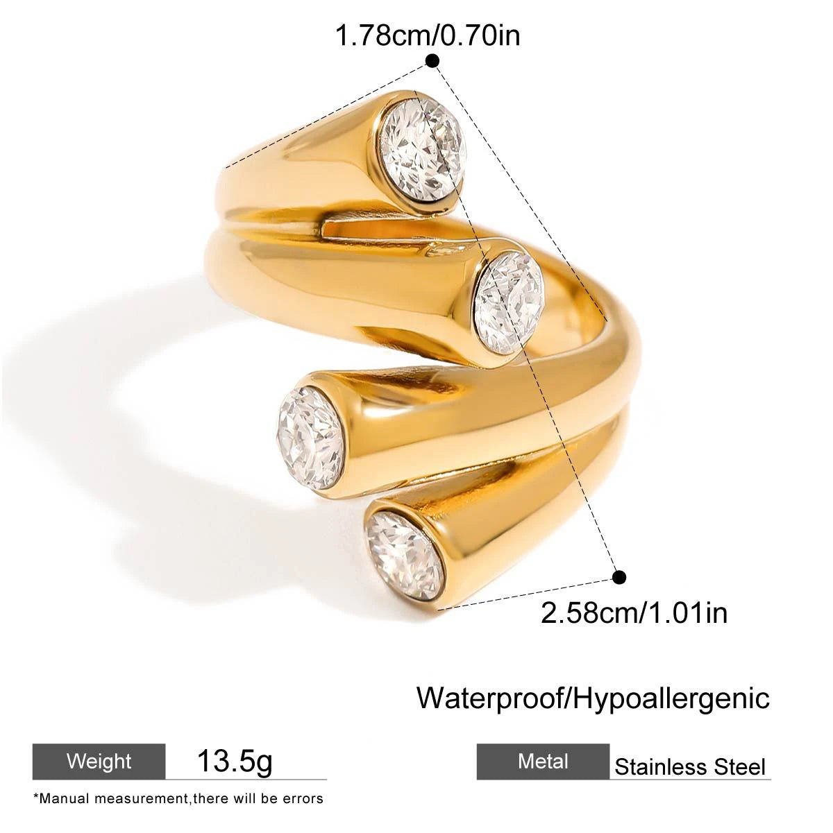 18k Gold Plated Geometric Stainless Steel Wedding Ring Heart Water Droplet Gift