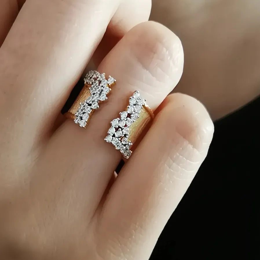 Gold Cubic Zirconia Geometric Wide Band Ring for Women OL Style Jewelry