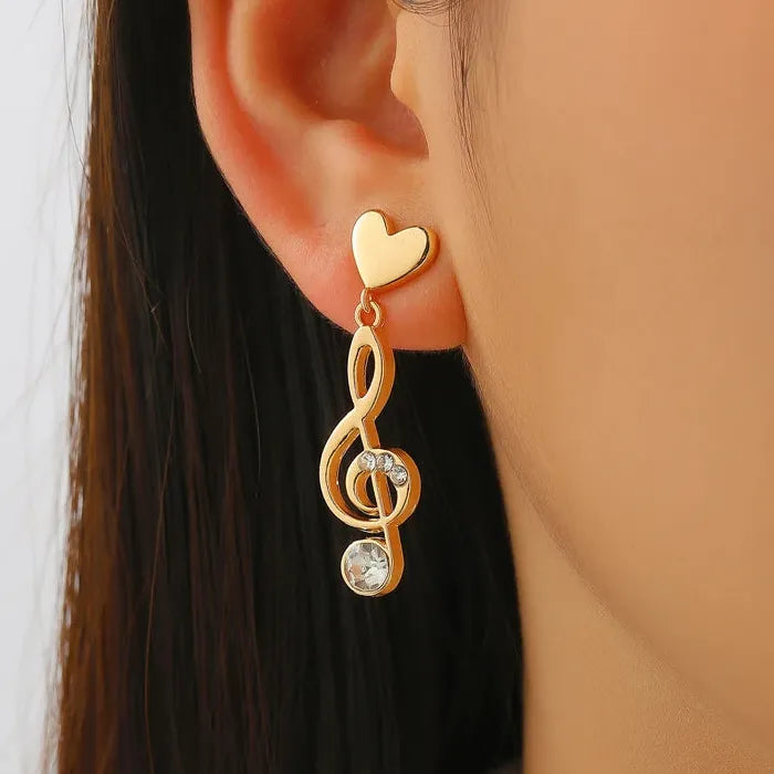 Zircon Musical Note Copper Drop Earrings Asymmetric Dangle Jewelry Gift