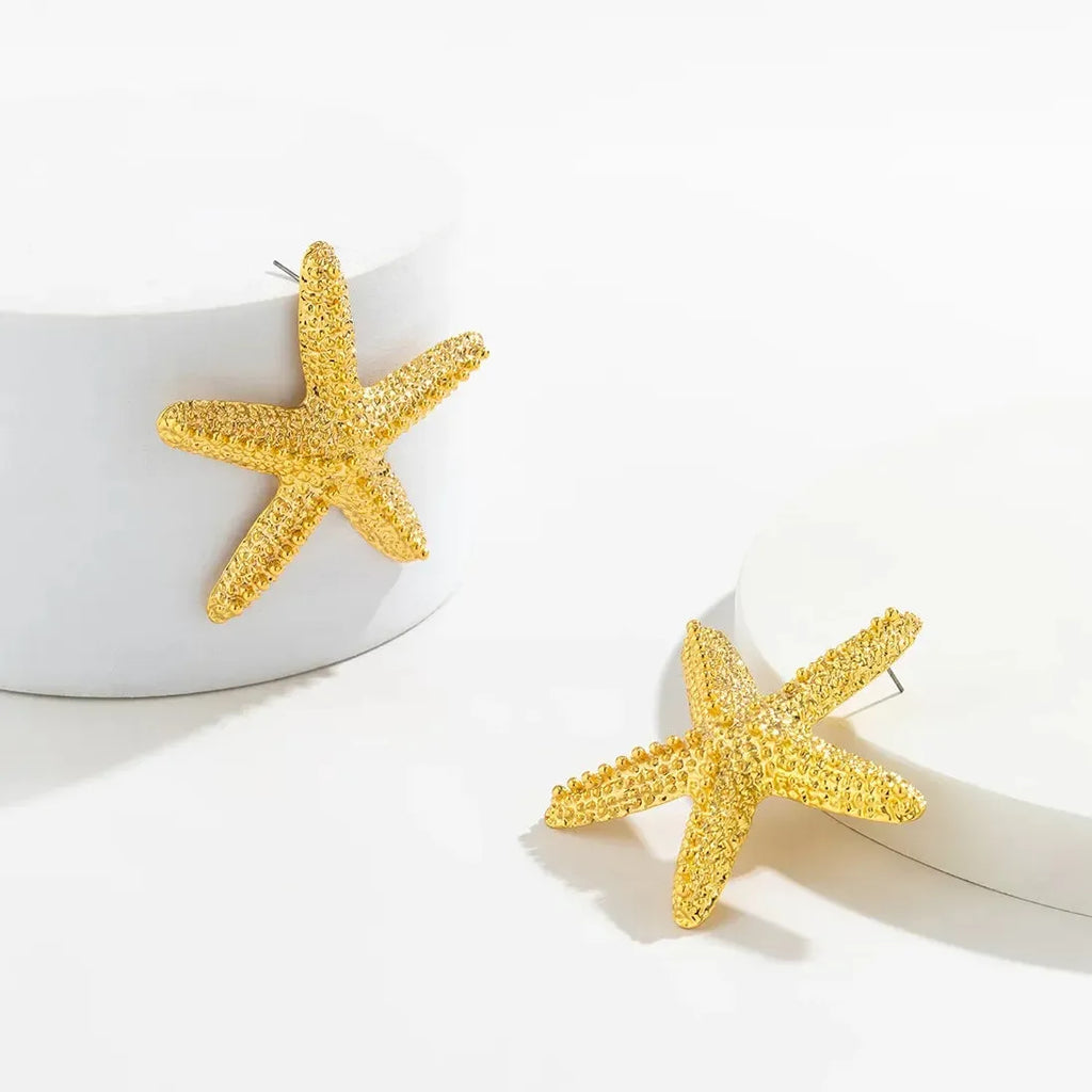 Gold Starfish Seashell Earrings Boho Ocean Studs Gift Jewelry