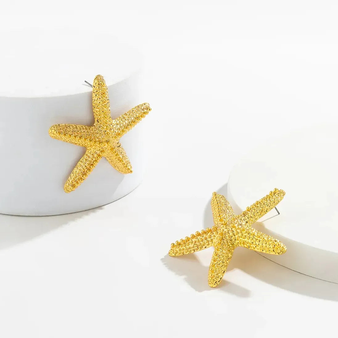 Gold Starfish Seashell Earrings Boho Ocean Studs Gift Jewelry