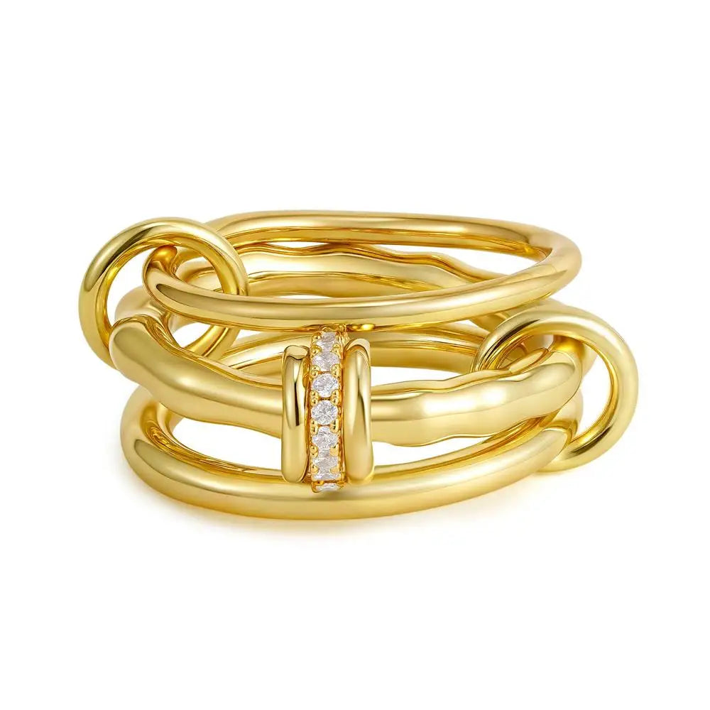 Chunky Gold Plated Stainless Steel Zircon Multilayer Everly Stacked Ring Eternity Jewelry
