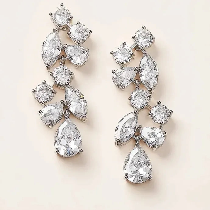Geometric Cubic Zirconia Silver Dangle Earrings for Women Wedding Jewelry