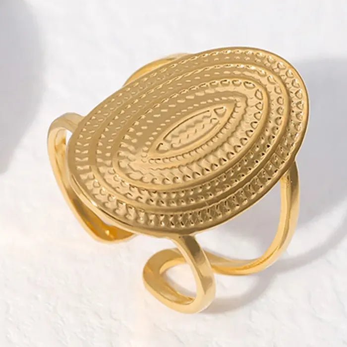 Adjustable Vintage Punk Elliptical Broad Surface Stainless Steel Cocktail Ring Women