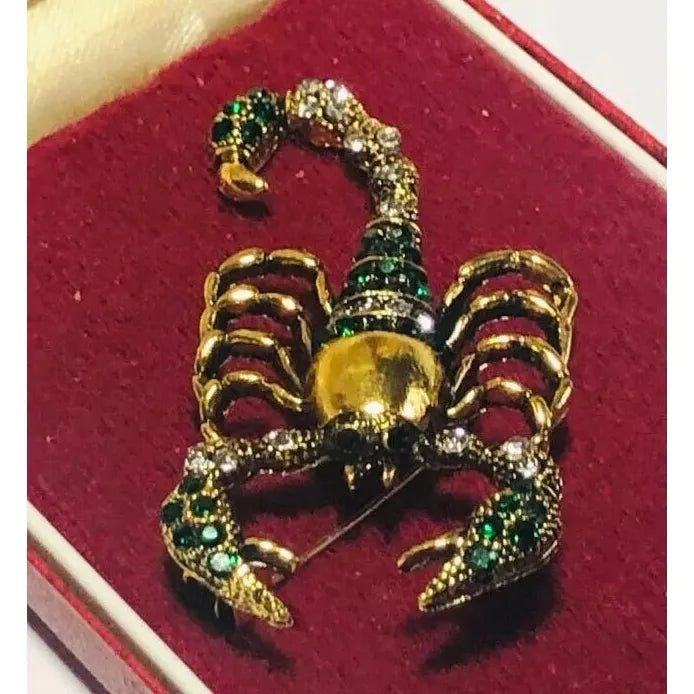Vintage Green Crystal Scorpio Brooch Pin Zodiac Horoscope Jewelry