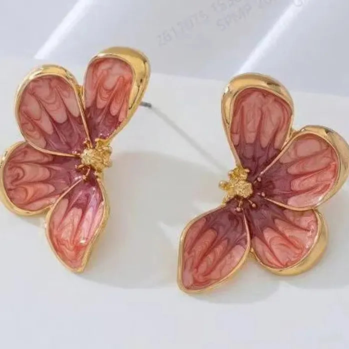 Vintage Blue Flower Drop Oil Stud Earrings for Women Nature Jewelry
