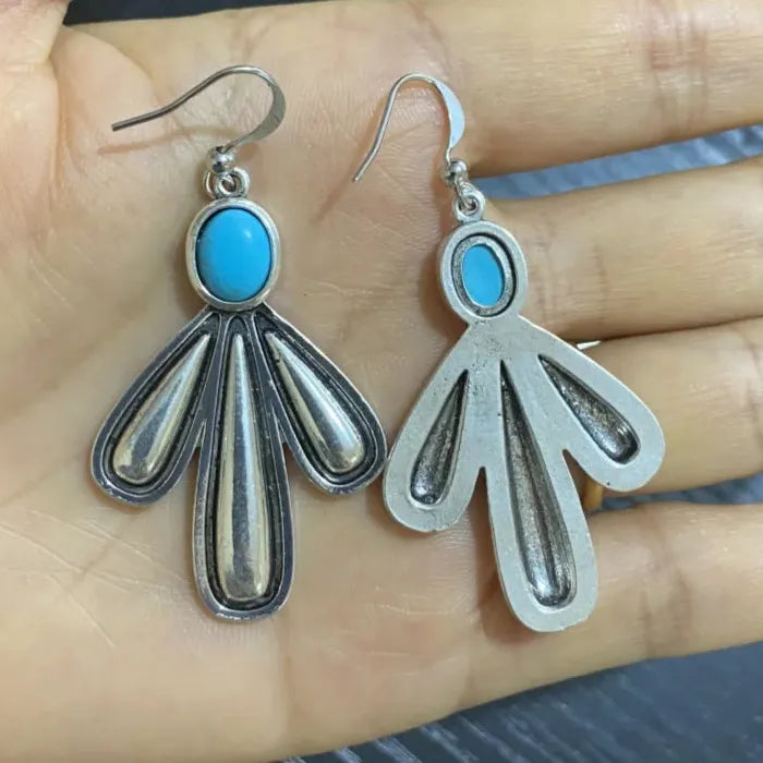 Silver Blue Stone Cactus Drop Earrings Women’s Simple Wedding Jewelry Zinc Alloy
