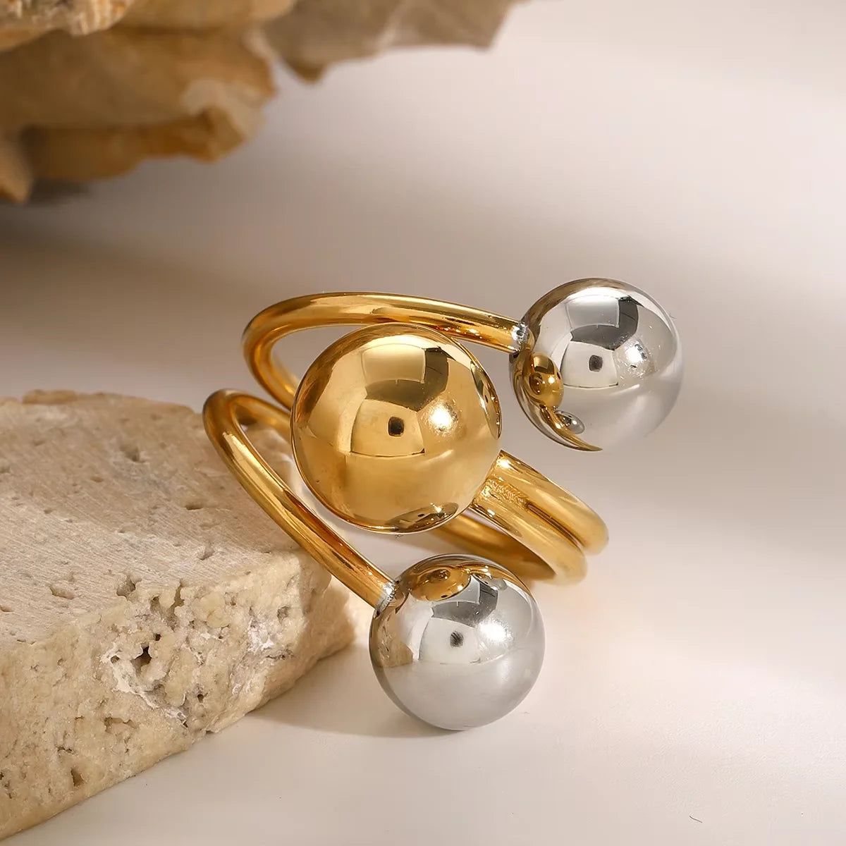 Punk 3Pcs Chunky Double Color Silver Rings for Women Waterproof Oversize Rock Jewelry