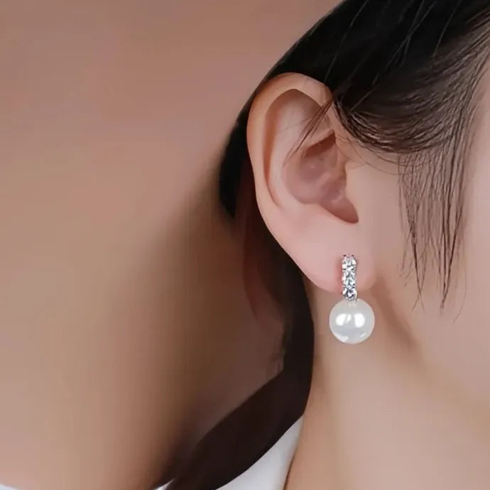 Elegant Geometric Copper Alloy Drop Earrings with Simulated Pearl & CZ for Women