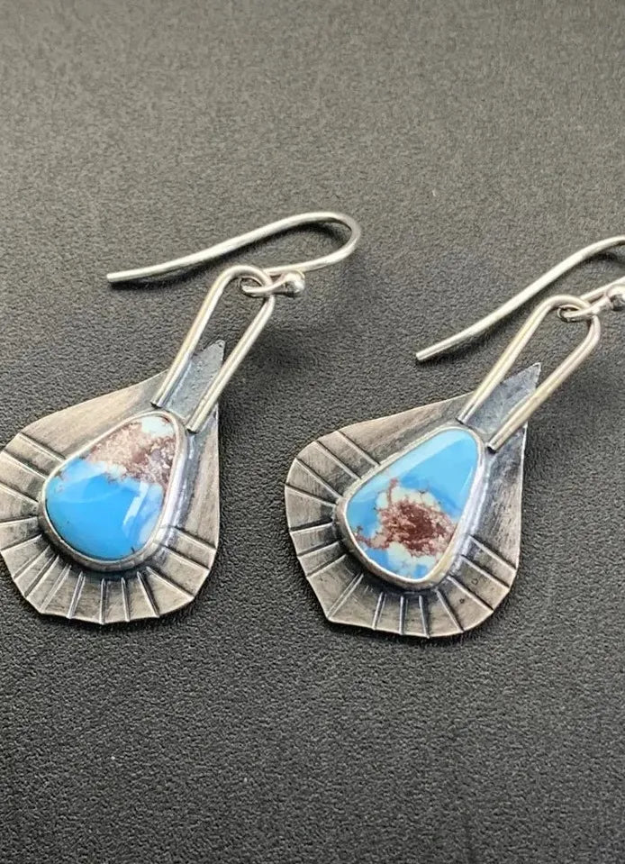 Geometric Irregular Retro Silver Resin Inlaid Long Drop Earrings for Women & Girls