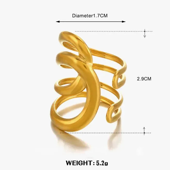Wide Stainless Steel Geometric Ring for Women Gold Tone Jewelry Gift