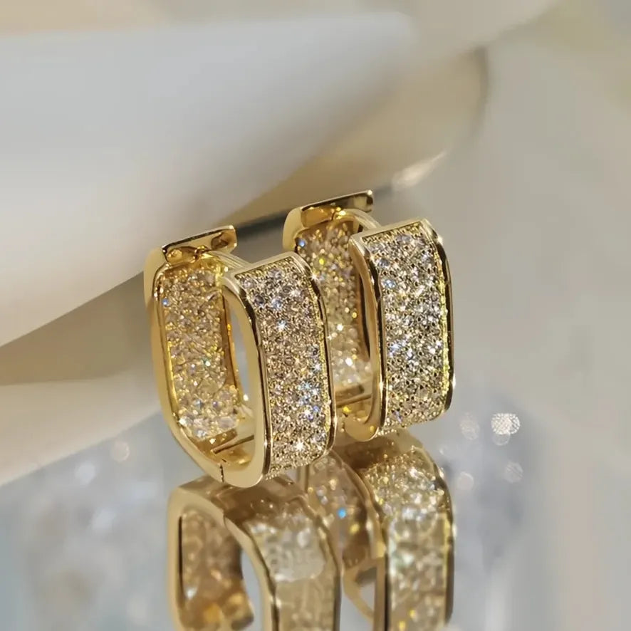 Bling Bling Cubic Zirconia Hoop Earrings for Women Luxury Gold Silver Fashion Jewelry