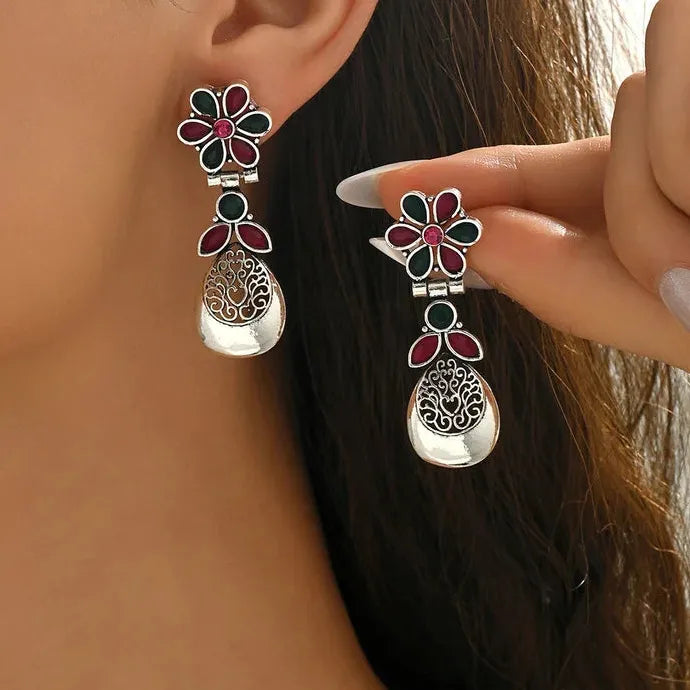 Bohemian Green Stone Drop Earrings Zinc Alloy Romantic Wedding Gift