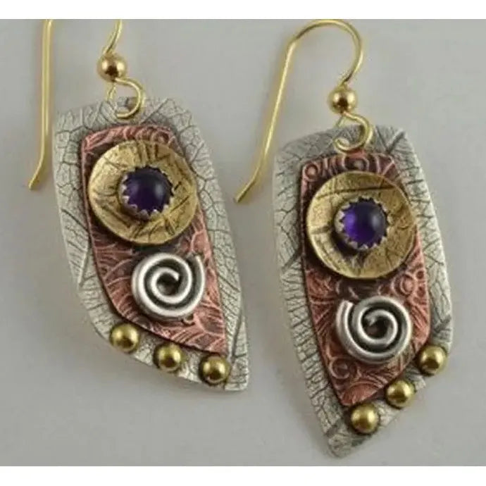 Vintage Geometric Bohemian Metal Carved Drop Earrings for Women Parties Engagements