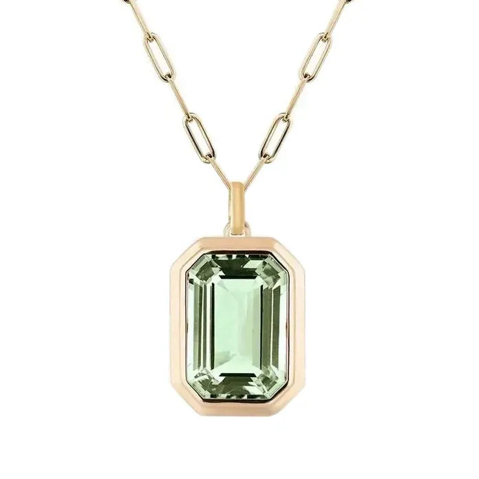 Retro Hip-Hop Multicolor Geometric Square Crystal Pendant Necklace Cuba Chain Women