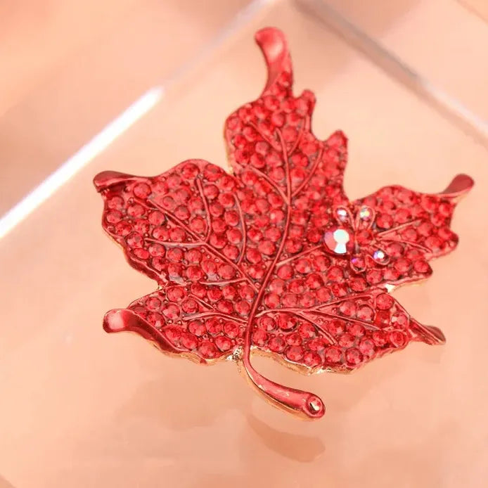 Luxury Geometric Maple Leaf Rhinestone Brooch Pin for Women Gift