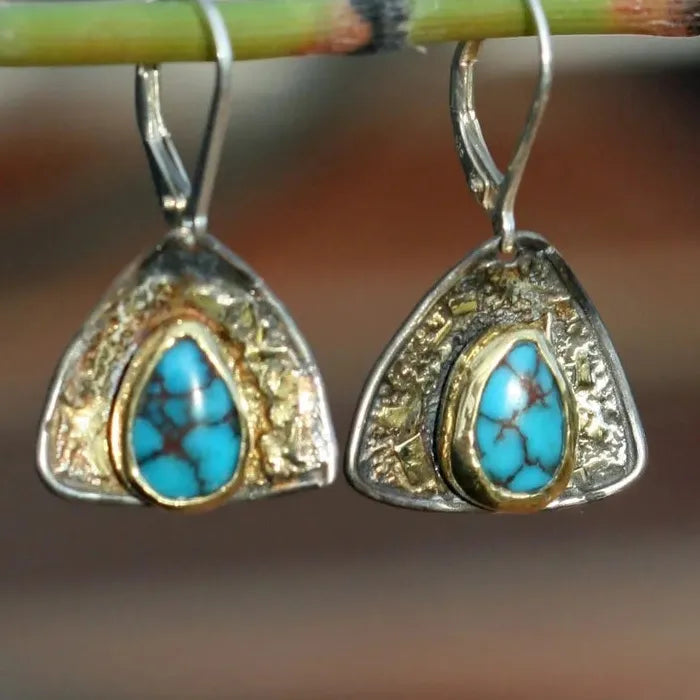 Bohemian Turquoise Drop Earrings for Women Ethnic Geometric Stone Pendant Jewelry