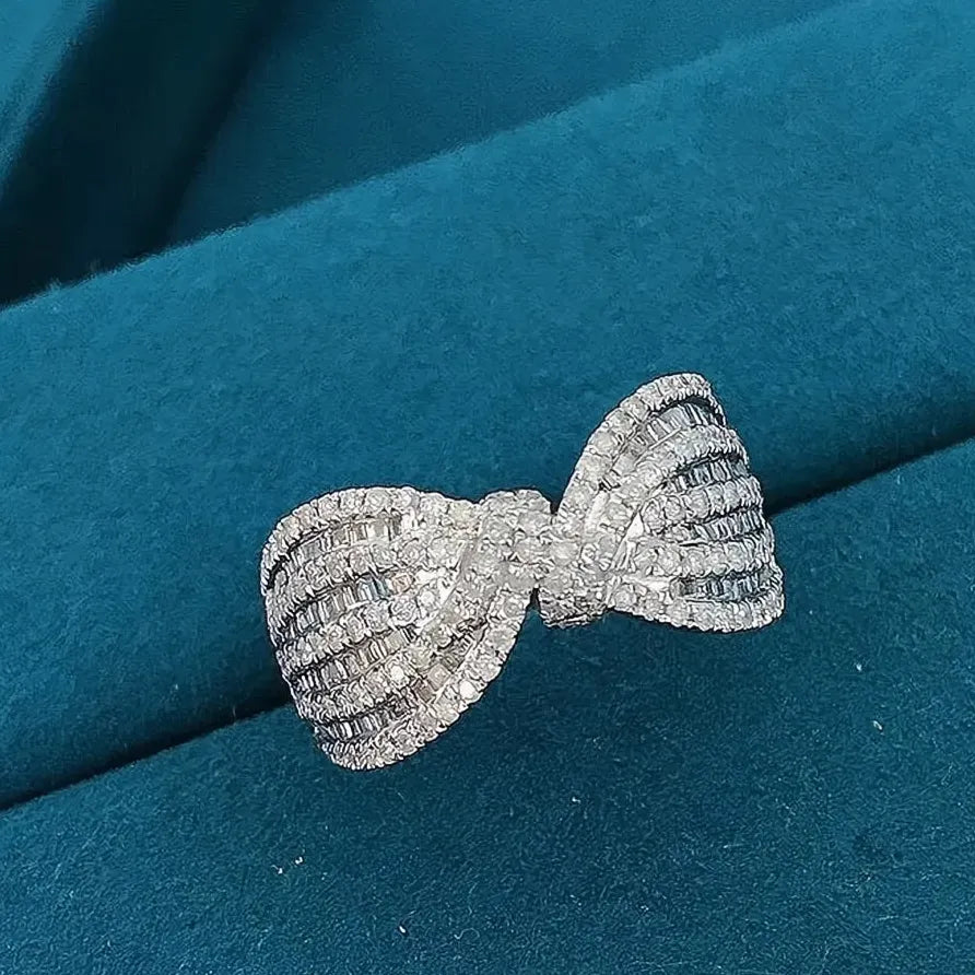 Brass CZ Eternity Wedding Band for Women with Elegant Bow Design