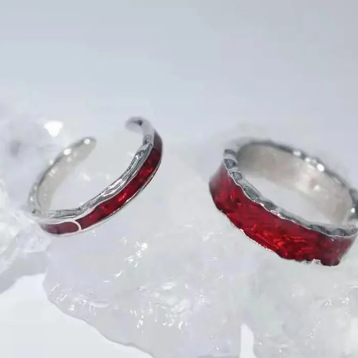 Adjustable Y2K Red Drip Oil Geometric Punk Vintage Cocktail Ring Gift
