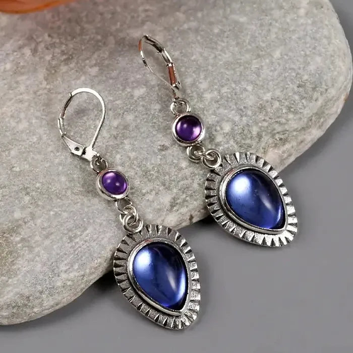 Retro Water Droplet Imitation Natural Stone Pendant Earrings for Women Wedding Party