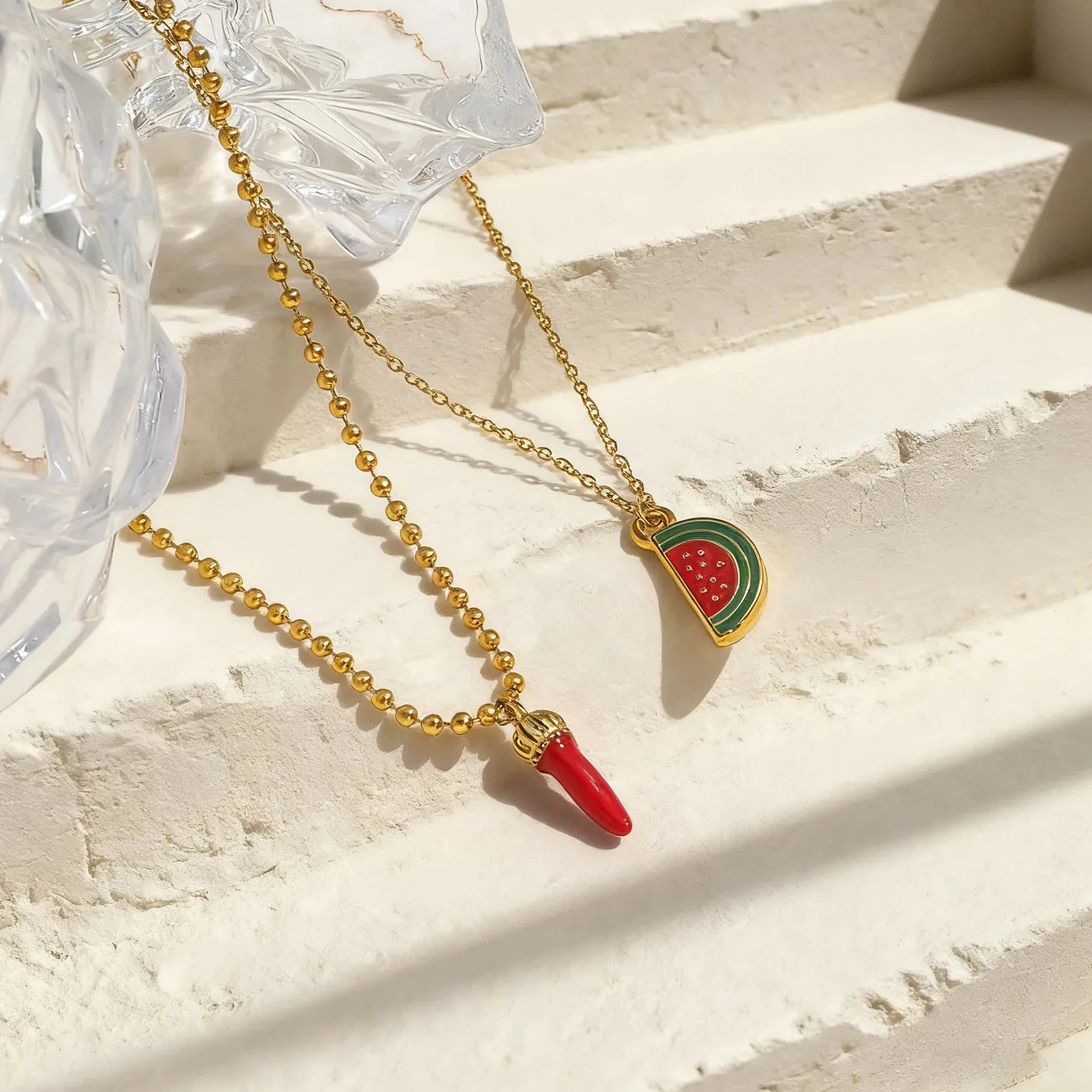 18k Gold Plated Stainless Steel Fruit Pendant Necklace Red Pepper Cherry Choker Necklace