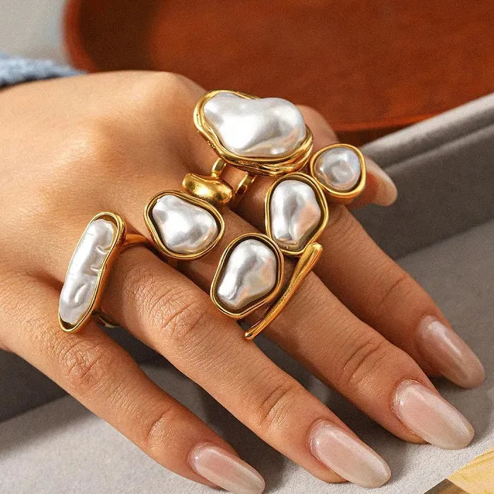 Adjustable Luxury Baroque Pearl Open Ring for Women Elegant Jewelry Gift