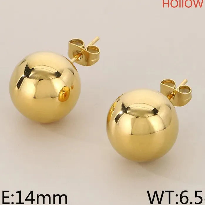 Gold Stainless Steel Hollow Ball Stud Earrings for Women Wedding Jewelry