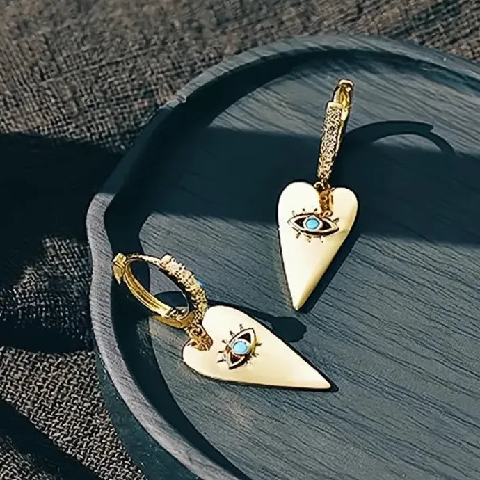 Punk Y2K Gold Heart Blue Evil Eye Copper Alloy Dangle Earrings Women