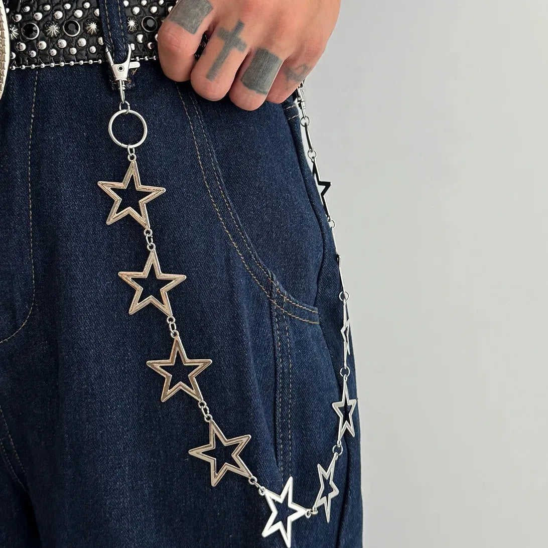 Punk Five-Pointed Star Metal Pants Chain Key Chain Jewelry for Women Men