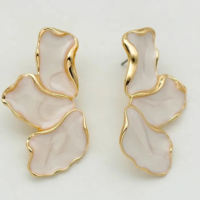 White Enamel Petal Flower Drop Earrings for Women Zinc Alloy Jewelry Gift