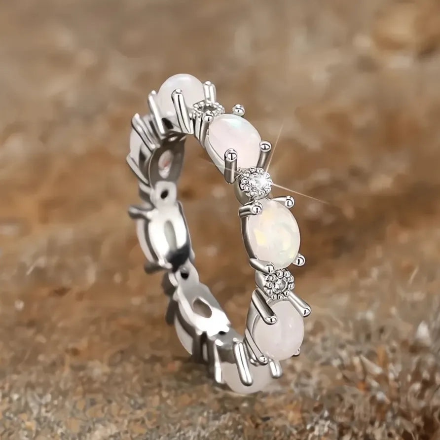 Geometric Imitation Opal Statement Ring for Women Daily Wear Gift Jewelry