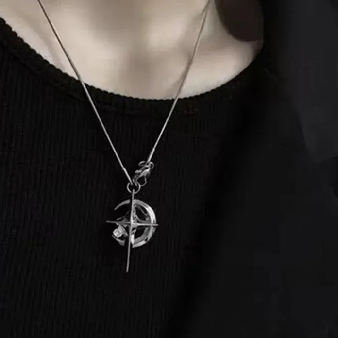 Galaxy Star Pendant Necklace Y2K Punk Clavicle Chain for Women Men