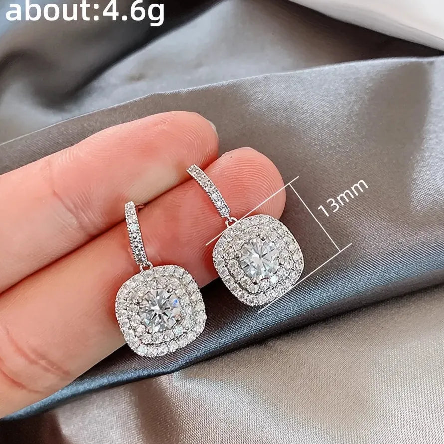 Women's Geometric Cubic Zirconia Silver Dangle Earrings Wedding Jewelry