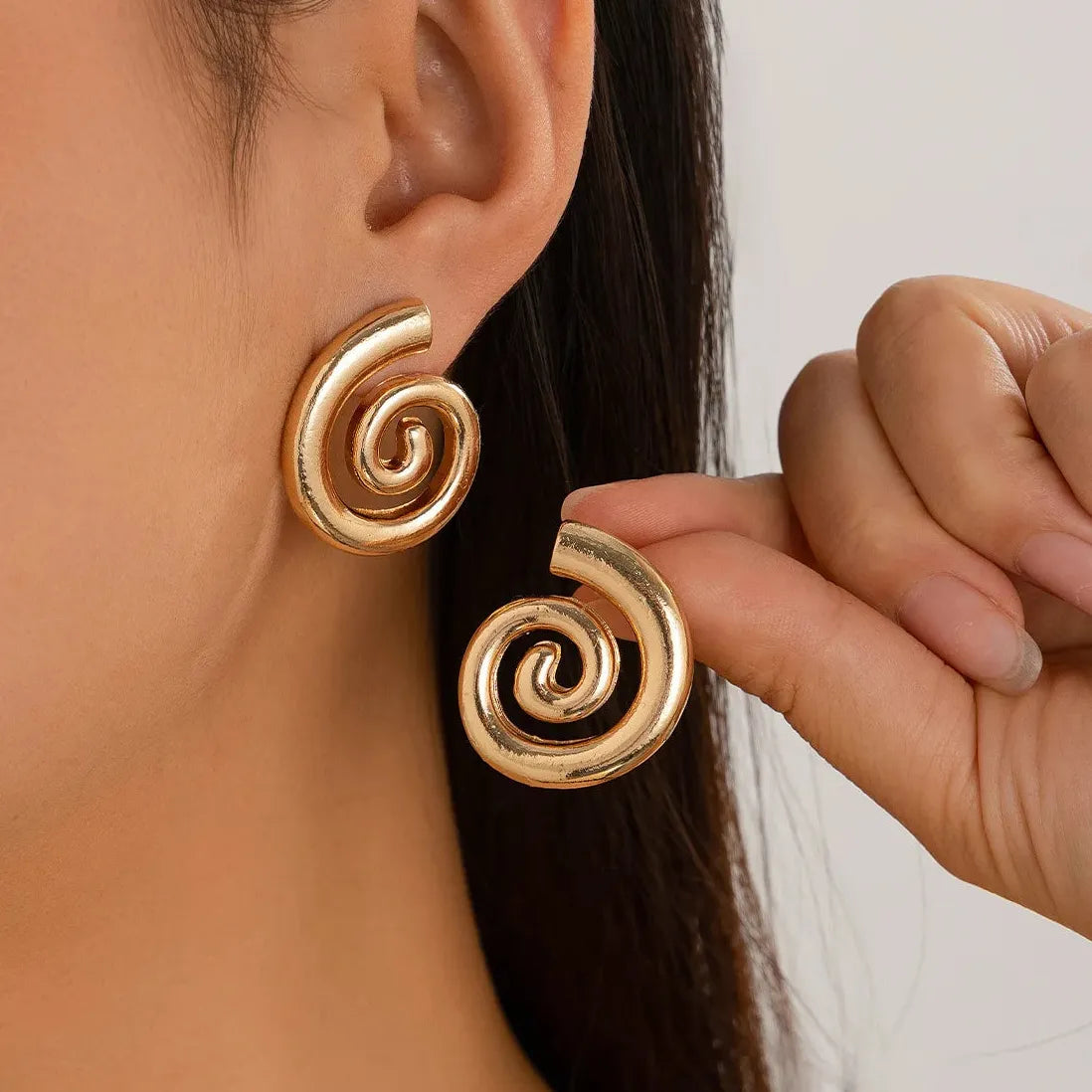 Gold Plated Greek Spiral Geometric Stud Earrings for Women Jewelry Gift
