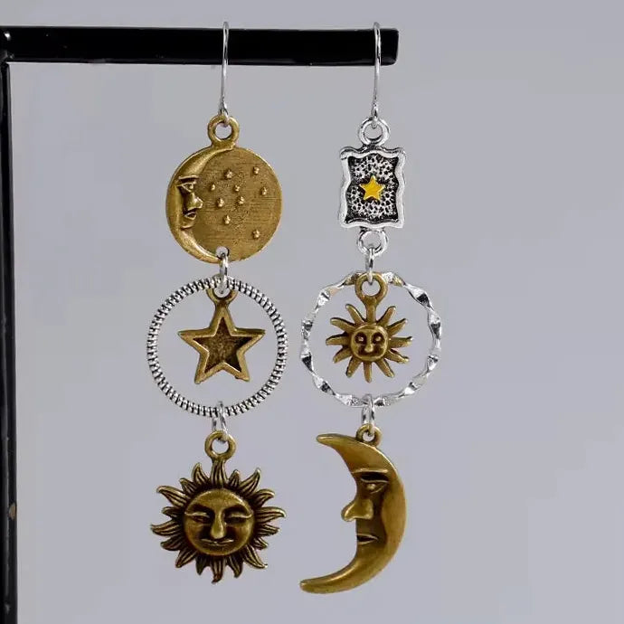 Greek Mythology Sun Moon Pendant Earrings Women Zinc Alloy Party Jewelry Gift
