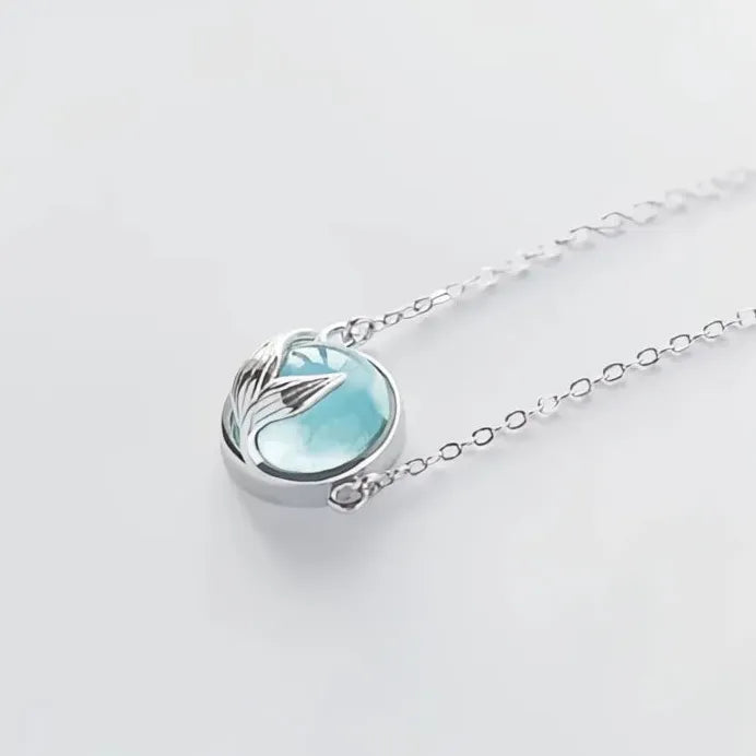 Trendy Geometric Mermaid Tail Pendant Necklace with Blue Stone Gift
