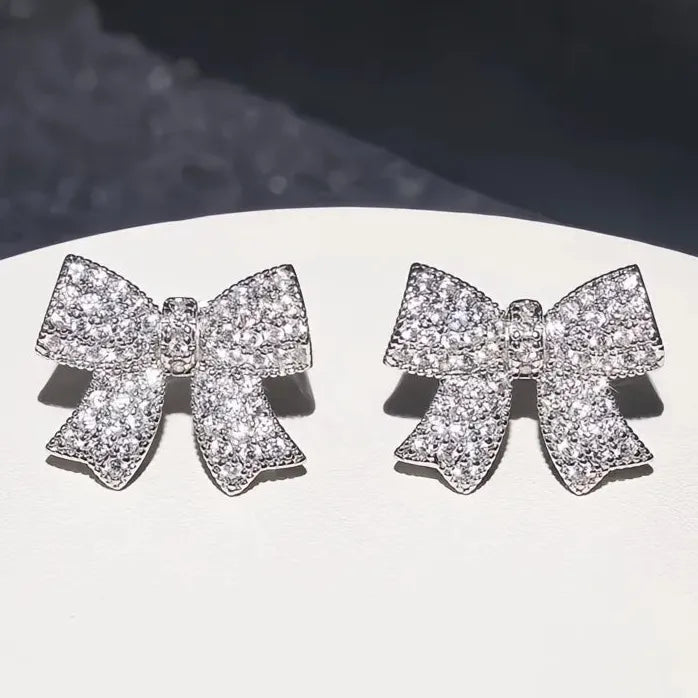 Stylish Bow Stud Earrings for Women with Sparkling Cubic Zirconia