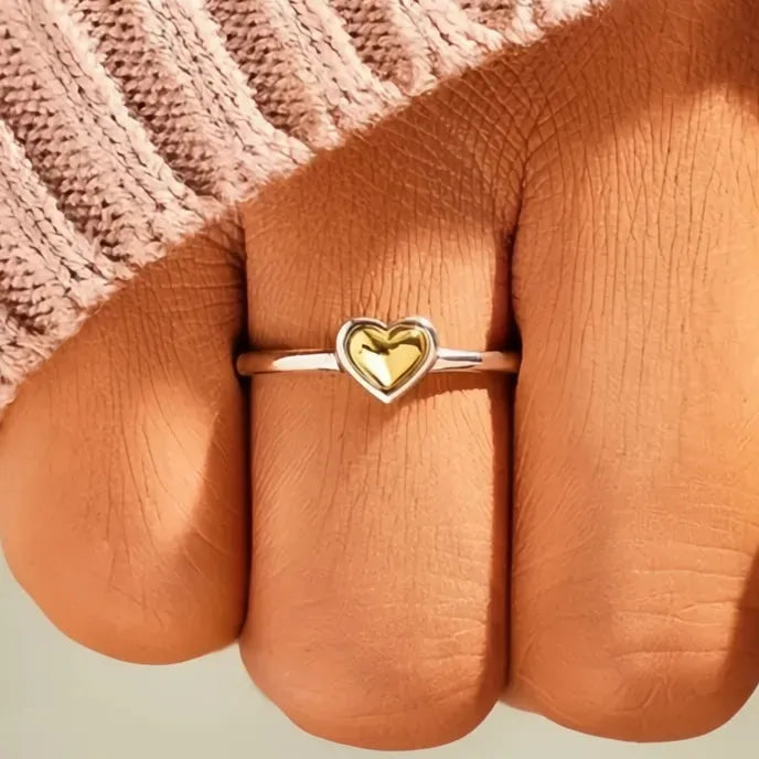 Heart-Shaped Two Tone Metal Wedding Band Ring for Women Love Eternity Jewelry