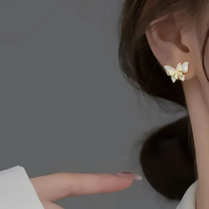 Elegant Butterfly Women Stud Earrings Cubic Zirconia Insect Jewelry