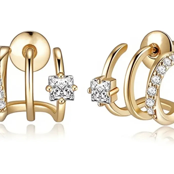 Geometric Cubic Zirconia Stud Earrings for Women in Copper Alloy
