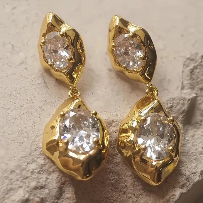 Elegant Gold Color CZ Inlaid Women Drop Earrings for Wedding Party